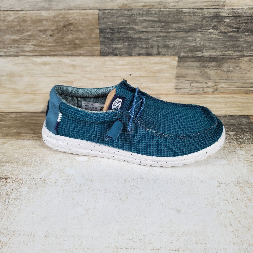Hey Dude Wally Sport Mesh Mens Loafer Shoes Sz 7 Teal Comfort Slip On Round Toe